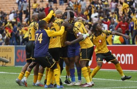 Kaizer Chiefs players celebrate Aden McCarthy's goal. BackpagePix/Gavin Barker