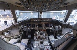 Inside the flight deck of a Boeing 777. Nicolas Economou/NurPhoto via AFP