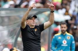 Kaizer Chiefs' Tunisian coach Nasreddine Nabi reacts during the PSL South African Premier Division football match between Orlando Pirates and Kaizer Chiefs at the FNB Stadium in Johannesburg on February 1, 2025 / Photo by Phill Magakoe/ AFP