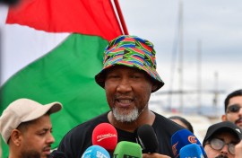 Mandla Mandela seen at the Global Sumud Flotilla gathering at the Tunisian port of Sidi Bou Said. AFP/Fethi Belaid