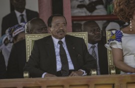 Cameroon incumbent President Paul Biya looks on during a campaign rally in Maroua. AFP/Robert Fimbaye