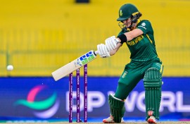 South Africa's captain Laura Wolvaardt plays a shot. AFP/Ishara S. Kodikara
