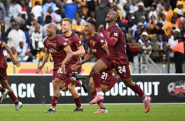 Stellenbosch FC players celebrate their win. BackpagePix/Ryan Wilkisky