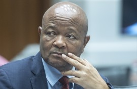 Suspended Police Minister Senzo Mchunu at the Parliamentary Ad Hoc Committee inquiry. Gallo Images/Brenton Geach