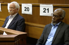 Former Security Branch officers Christiaan Rorich and Thlomedi Mfalapitsa.