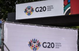 A general view of the G20 South Africa logo ahead of the G20 leader’s summit. AFP/Emmanuel Croset