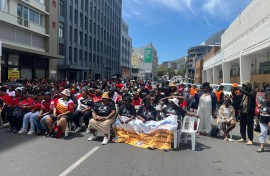 Civil society groups protesting outside Parliament. eNCA/Rofhiwa Madzena