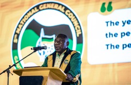 ANC President Cyril Ramaphosa speaks at the 5th National General Council. Per-Anders Pettersson/Getty Images