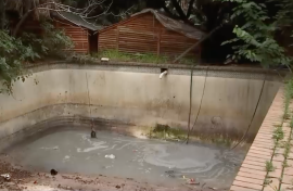 What's left of the swimming pool.