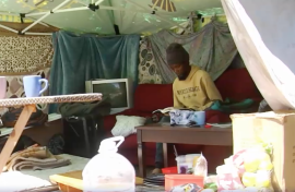 One of the students with his belongings.