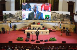 South African President Cyril Ramaphosa delivers the 2025 State of the Nation Address. AFP/Rodger Bosch