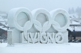 Olympic Rings made of snow in Livigno, Italy. Keita Iijima/The Yomiuri Shimbun via AFP