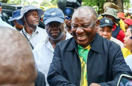 ANC President Cyril Ramaphosa received a warm welcome from the community at the Phela Tribal Office. Twitter/@MYANC