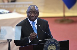 President Cyril Ramaphosa gestures as he delivers the State of the Nation (SONA) address. AFP/Pool