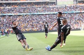 Tshepang Moremi celebrates his goal. BackpagePix/Samuel Shivambu