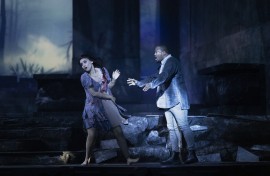 soprano and Cape Town Opera House Soloist Brittany Smith (L) performs as Lucia as South African tenor Lukhanyo Moyake performs as Edgardo (R) during the dress rehearsal for Donizetti’s Lucia di Lammermoor at the Joburg Theatre. AFP/Marco Longari