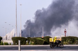 A plume of smoke rising from the Zayed Port following a reported Iranian strike in Abu Dhabi. AFP/Ryan Lim