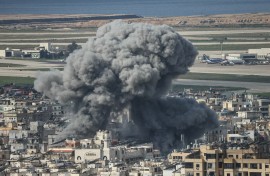 Smoke rises from the site of an Israeli airstrike that targeted the Al Lailaki neighbourhood in Beirut’s southern suburbs. AFP/Ibrahim Amro