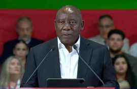 Ramaphosa speaking at the 'In Defence of Democracy' initiative in Spain