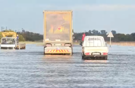 Vehicles stuck in flood waters.
