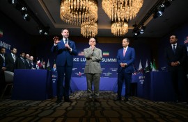 US Vice President JD Vance speaks next to Pakistan's Prime Minister Shehbaz Sharif, Qatar's Prime Minister Sheikh Mohammed bin Abdulrahman bin Jassim al-Thani and Pakistan's Chief of Army Staff Field Marshal Asim Munir during a quadrilateral meeting. AFP