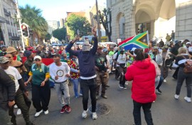 Protesters gathering in Cape Town. eNCA/Nobesuthu Hejana