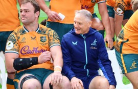 Australia's captain Harry Wilson and head coach Joe Schmidt. AFP/Tertius Pickard