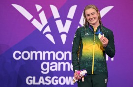 Gold medalist South Africa's Lara van Niekerk celebrates her win. AFP/Oli Scarff
