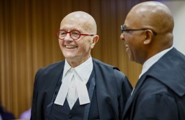 Advocate Wim Trengove and Adv Dali Mpofu share a light moment at the urgent interdict hearing on Phala Phala at Western Cape High Court.  ER Lombard/Gallo Images