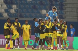  South Africa celebrating after their victory during the Women's Africa Cup of Nations, FIFA World Cup Play-Off match between South Africa and Nigeria. Zamani Makautsi/Gallo Images