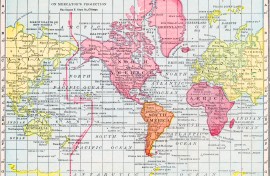 A color map of the world on Mercator's projection and showing the international date line, 1922. (Photo by Interim Archives/Getty Images)