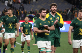 PERTH, AUSTRALIA - SEPTEMBER 27: South African players react after being defeated in the International match between Australia and South Africa at Optus Stadium on September 27, 2026 in Perth, Australia. (Photo by Antony Dickson/Gallo Images)