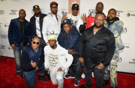 Wu-Tang Clan members pose at the New York premiere of Showtime's "Wu-Tang Clan: Of Mics And Men" as part of the Tribeca Film Festival at Beacon Theatre on April 25, 2019