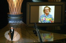 Steve Martin at the 75th Academy Awards in 2003 poking fun at actor Nick Nolte's mug shot