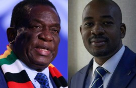 Zimbabwe President Emmerson Mnangagwa (L) faces off against main opposition leader Nelson Chamisa  of the Citizens Coalition for Change (CCC)