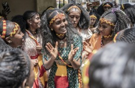 Men don't usually participate in the festival, which is focused on women and girls, who were in high spirits during the celebrations