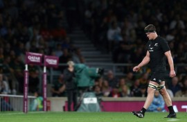 New Zealand's Scott Barrett leaves the pitch during the loss to South Africa