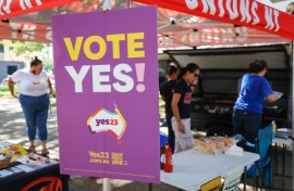 Supporters of the YES campaign set up a barbecue in the centre of the Northern Territory city of Darwin on August 30, 2023.