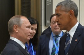 Then US president Barack Obama gazes at Russian President Vladimir Putin at the G20 Leaders Summit in Hangzhou, China on September 5, 2016.