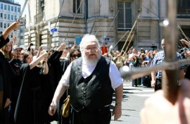 "Game of Thrones" author George RR Martin arrives to attend a book signing in France in 2014, awaited by more than a thousand fans