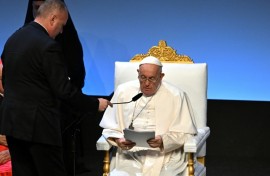 The pope's remarks were given in front of President Emmanuel Macron