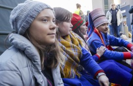 Thunberg joined the activists to block the entrance to the headquarters of state-owned energy group Statkraft