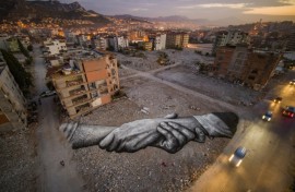 French-Swiss artist Saype has created a work in an area of Turkey hard-hit by February's devastating quake