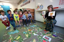 Alsatian teacher Sandra Cronimus in her class in Brumath, France