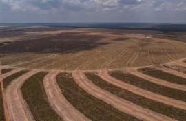 Aerial view of agriculture fields, in Sao Desiderio, western Bahia state, Brazil, taken on September 29, 2023