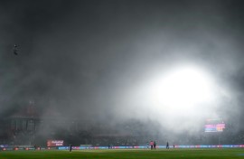 Fog stops play: Action is halted due to the poor weather in the World Cup game between India and New Zealand in Dharamsala