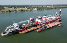 Dredging vessels like this one operated by the US Army Corps of Engineers are working to keep the Mississippi River navigable 