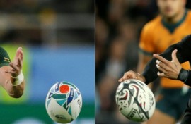 Faf de Klerk of South Africa (L) faces New Zealand's Aaron Smith in an intriguing scrum-half matchup in the Rugby World Cup final