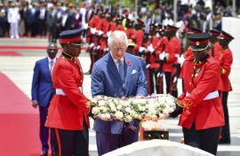 Britain's King Charles III laid a wreath at the Tomb of the Unknown Warrior on the first day of a state visit to Kenya 