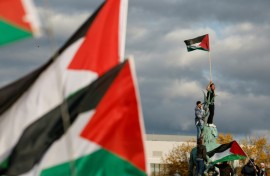 Many of the marchers at the Berlin rally carried Palestinian flags